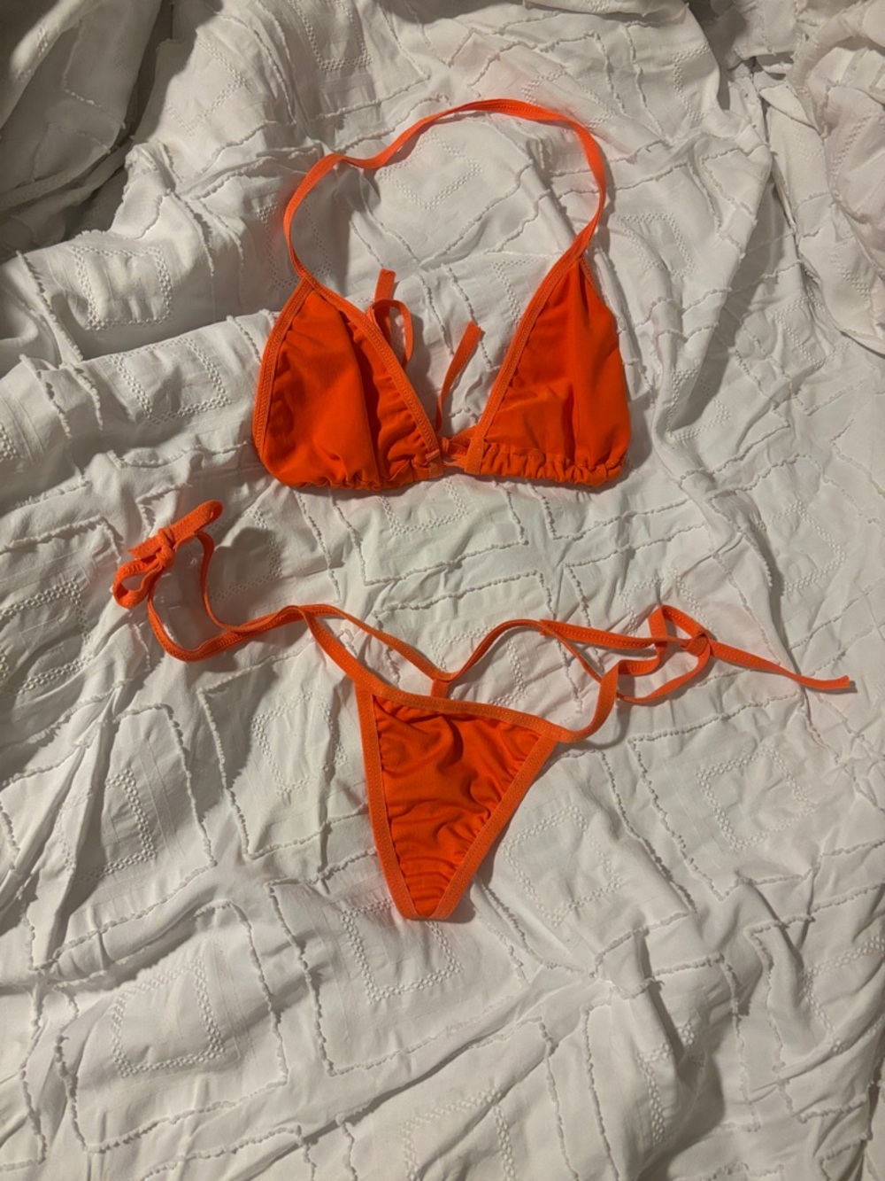 Neon Orange String Bikini Set micro bikini sexy tan lines Minimal